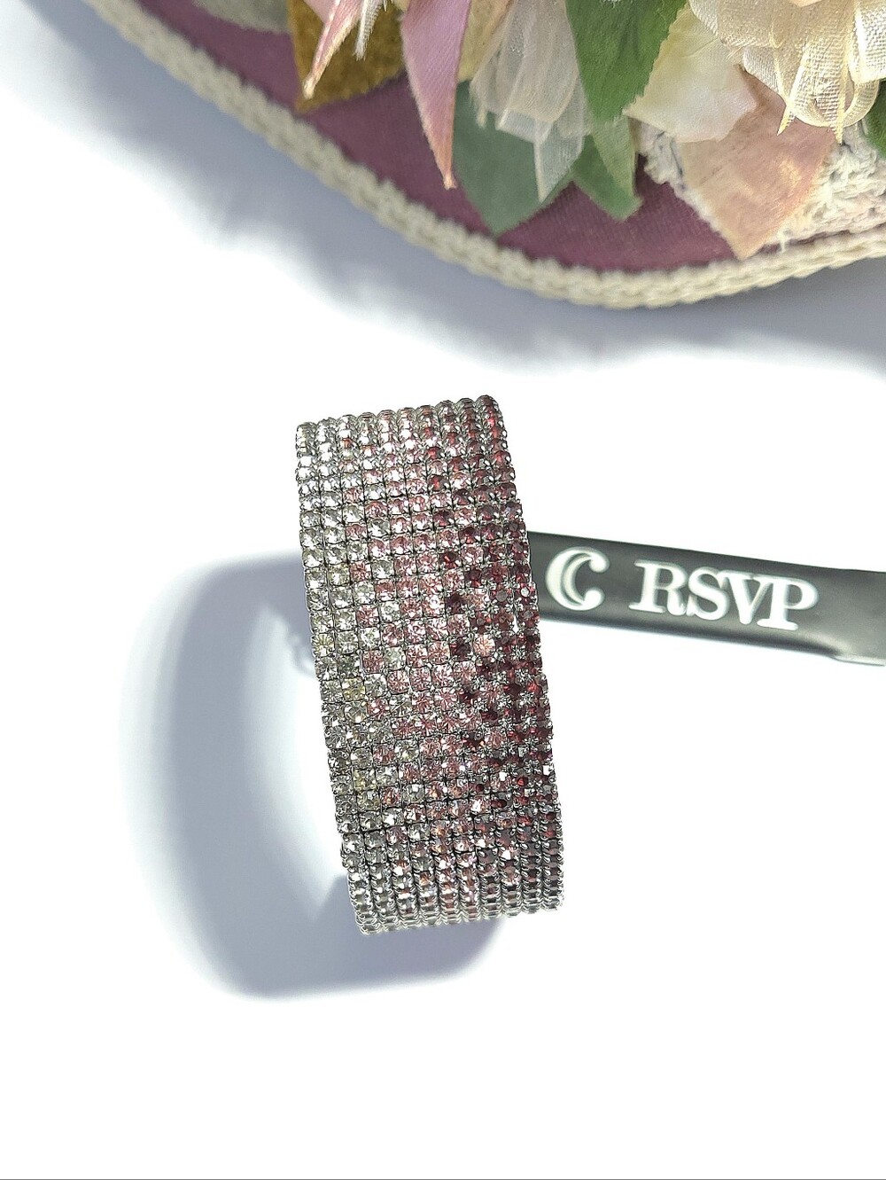 Deep Red Purple & Silver Swavorski Crystal Cuff Bracelet with RSVP Tag